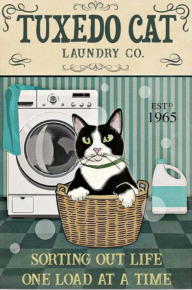 

Cat Laundry Retro Metal Tin Sign Sorting Out Life One Load at A Time tin MetalBar Sign Home Wall Art Decor tin signs 8x12inches