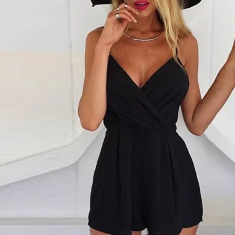 Women's jumpsuit summer new V-neck strap sexy casual loose fitting waist jumpsuit playsuit womens clothing