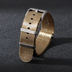 Black Ribbed Nylon Watch Band - Premium Military Sport Strap - 22mm (Gold)