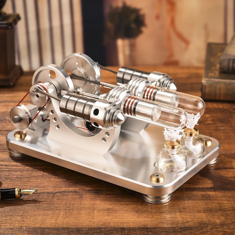 

Powerable Balance Metal Dual Cylinder Stirling Engine Generator External Combustion Engine Model Adults Men Experiment Toy