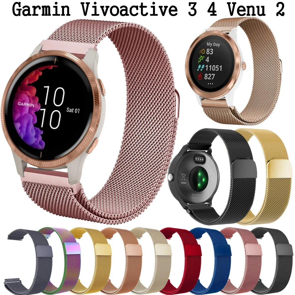

20mm 22mm Strap For Garmin Vivoactive 3 4 Band Watch Venu 2 SQ Forerunner 645 255 Wristband Bracelet Milanese Loop Correa Venu2