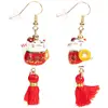 Hoop Animal Earrings Ceramic Cat Earrings Beckoning Cat Maneki Neko Cat Dangle Drop Earrings for Birthday Gift 1