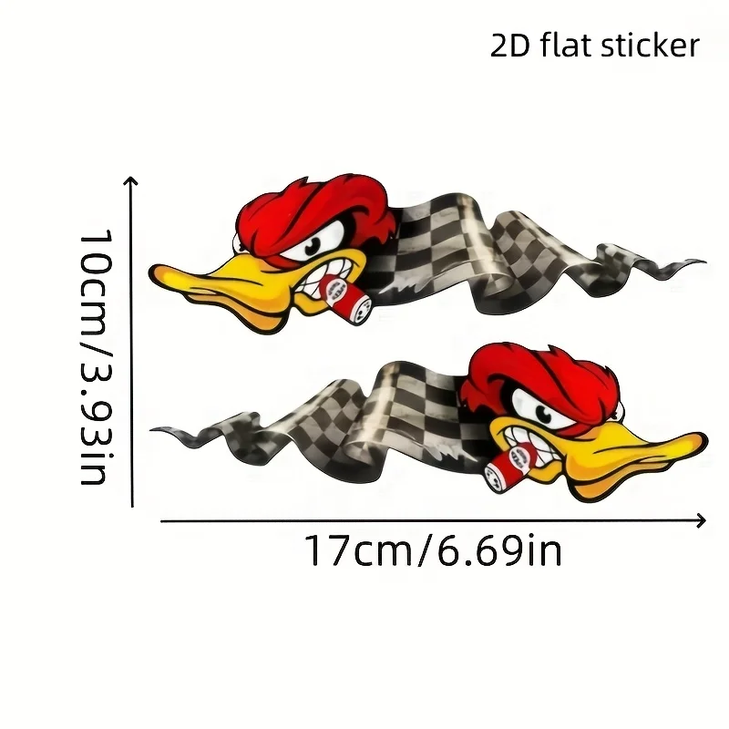 2 יחידות / מערכת 'דגל מרוץ ברווז כועס' סט מדבקות לרכב ולאופנוע עיצוב משחק מדבקת גוף אוטומטית לביטוי אישיות