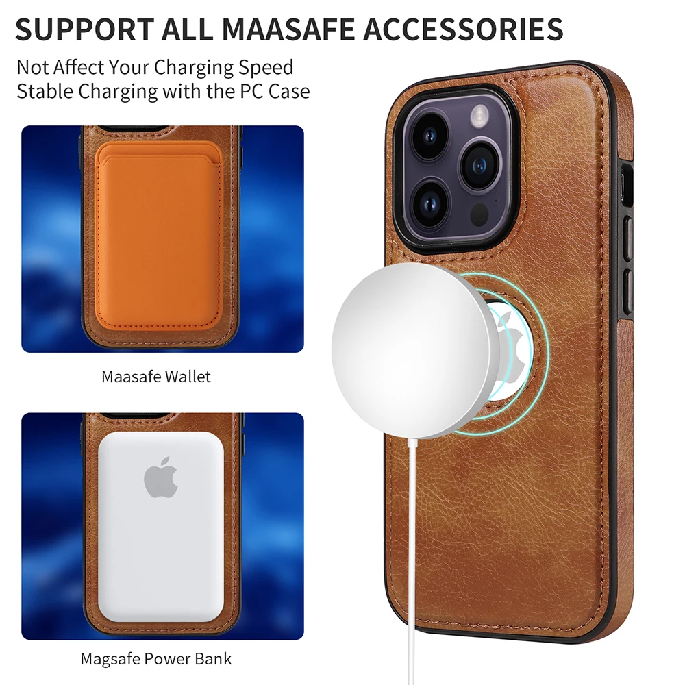 Magnetic Wireless Charge Case for iPhone 15 Pro Max 14 13 12 11 Pro Max 15 Plus Shockproof Leather Wallet Card Slots Flip Cover
