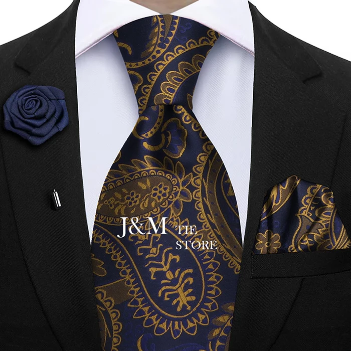 Champagner Gold-farbe Seide Herren Elegante Krawatten Mode Herren Krawatte Einstecktuch Manschettenknöpfe Brosche Set Business Party Hochzeit – Detail 11