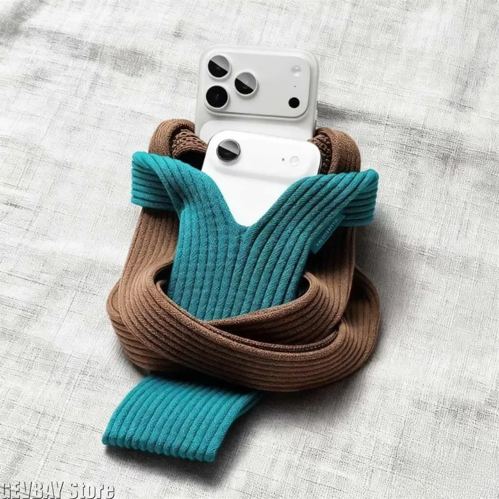 Knitted Mobile Phone Bag Anti-lost and Anti-fall Western Style Folding Mobile Phone Bag for IPhone Iphone Case Cases