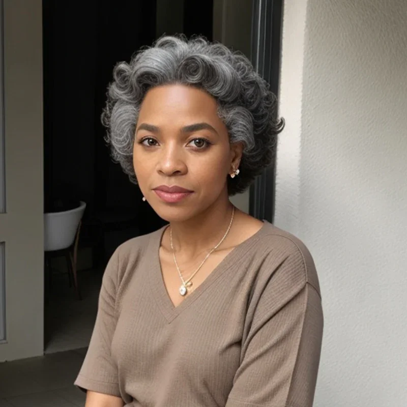 Hairinside Salt and Pepper Pixie Wigs Short Wave Lace Frontal Wig Human Hair For Black Women 200 Density
