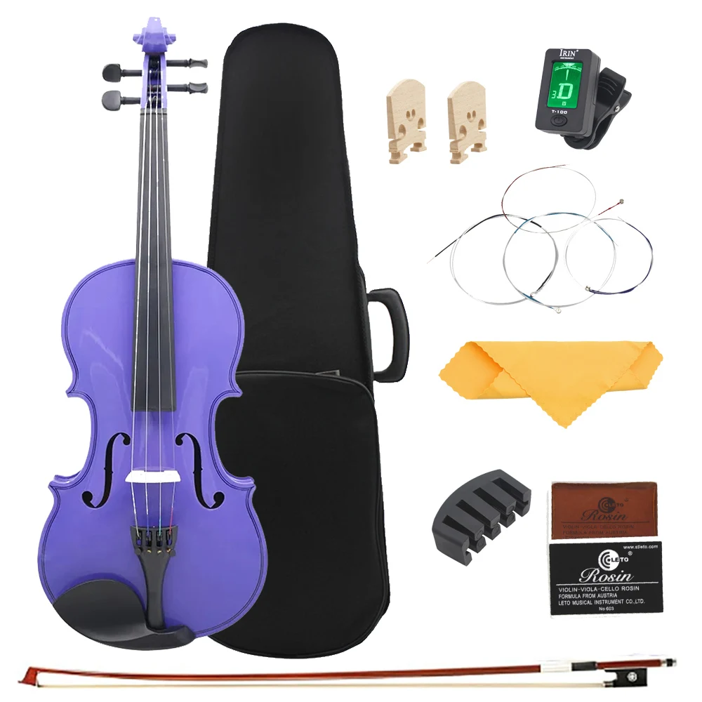 

4/4 Violin Suitable for Beginners Student Purple Violin Sets Violin with Case/Bow/Strings/Tuner/Mute/Violin Bridges Accessories