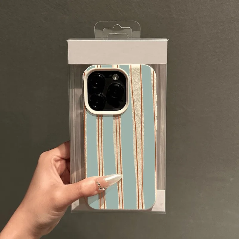 Luxury Striped Lichee Leather Pattern Shockproof Phone Case Cover