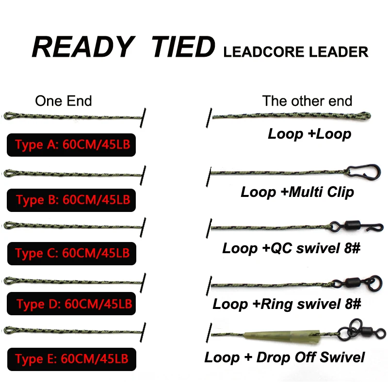 Fishing Line 2pcs Carp Fishing Leadcore Leader Lines 45lb Quick Change Hooklink Swivel 8# Ready Tied Carp Rigs Accessories
