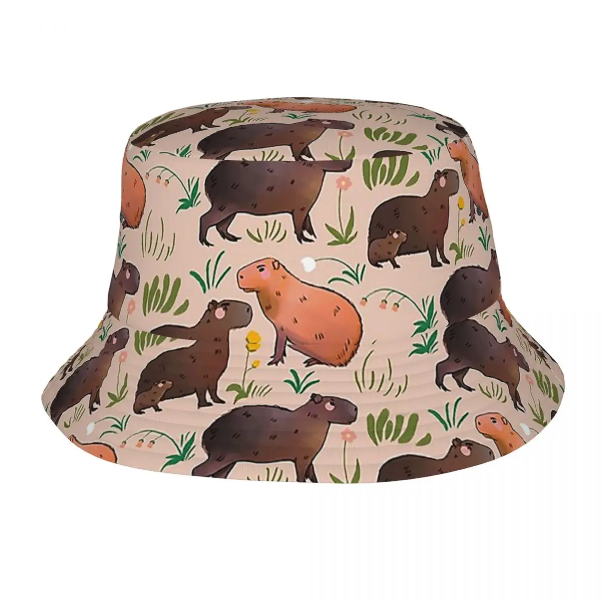 

Trendy Capybara Cute Green Animal Pattern Bob Hat Unisex UV Protection Outdoor Fishing Cap Spring Headwear