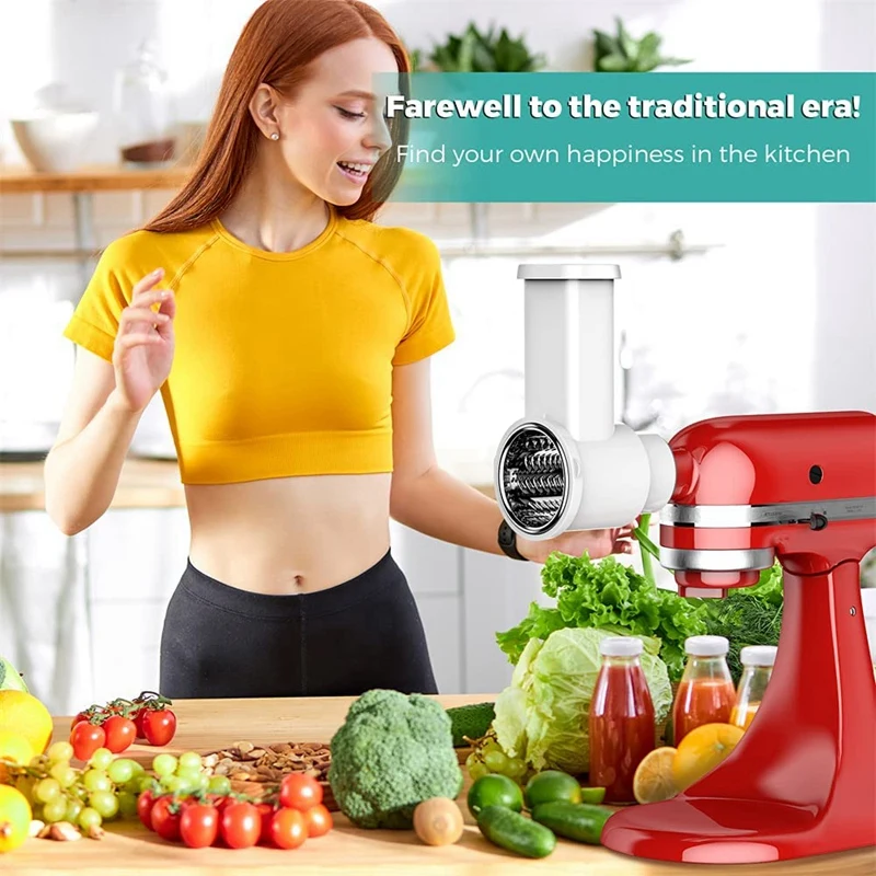 Slicer Shredder Attachments, Fresh Prep Vegetable Slicer For Kitchenaid Stand Mixer, Salad Maker With Cleaning Brush