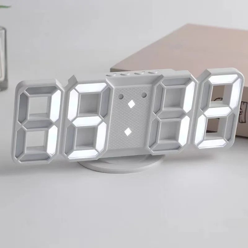 Mini 3D Digital Clock LED Electronic Alarm Clock Wall Clocks Wall-mounted Luminous Light Desk Decorating Table Decorations Home 3
