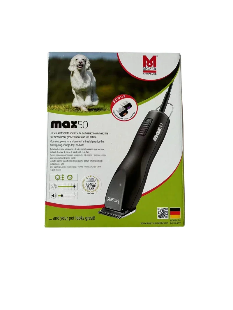 Moser MAX 50 Professional Silent Animal Clipper 1mm Blade Included with Attachment Combs for Efficient Grooming