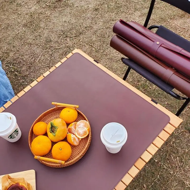 Non-slip Waterproof Oil-Proof Picnic BBQ Table Mat Outdoor Camping Traveling PU Leather Table Pads Foldable Washable Placemat 3