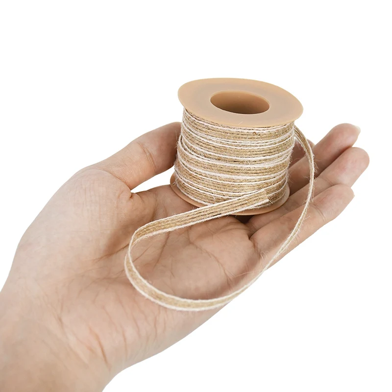 Description Picture 5 of item10M/Roll Jute Burlap Rolls Hessian Ribbon With Lace Vintage Rustic Wedding Decoration Party DIY Crafts Christmas Gift Packaging