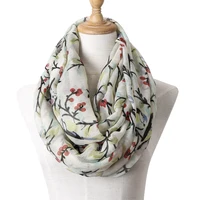 Winter Light weight Animal Infinity Scarf Women Luxury Brand Abstract Birds On Tree Viscose Echarpe Shawl Loop Ring Scarves 2