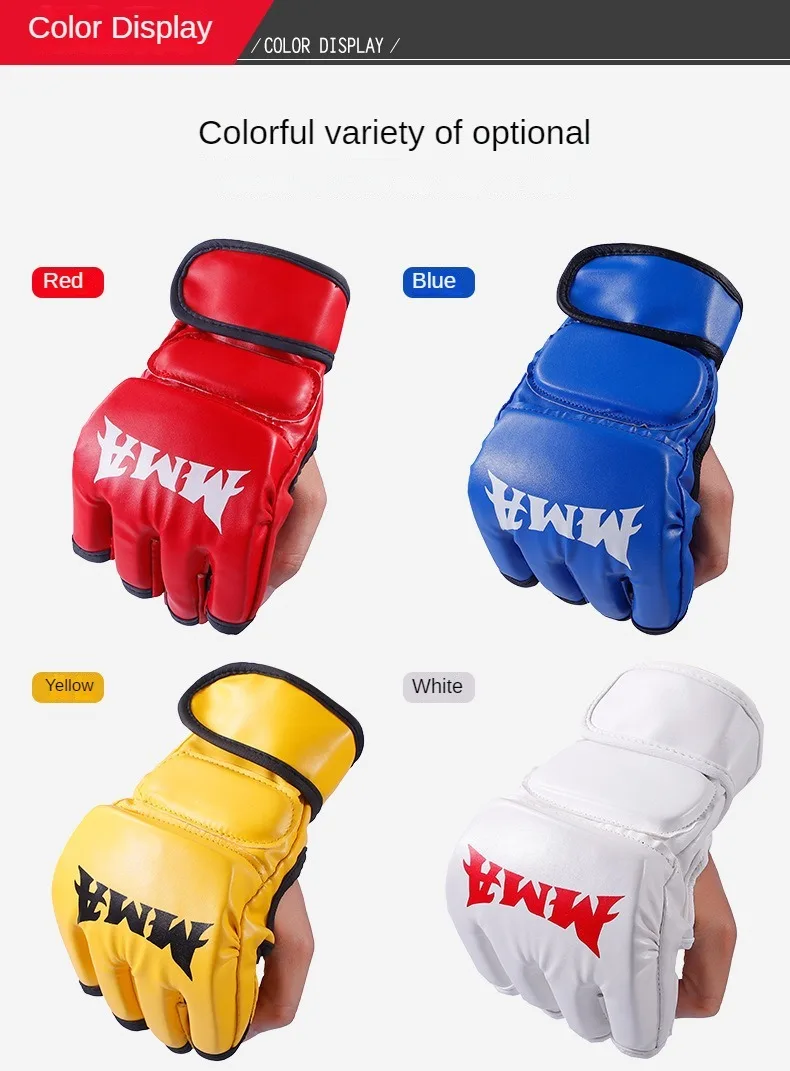 Gants Sanda UFC demi-doigts pour adultes et enfants, gants d'entraînement au combat Muay Thai MMA bo_voghion.com