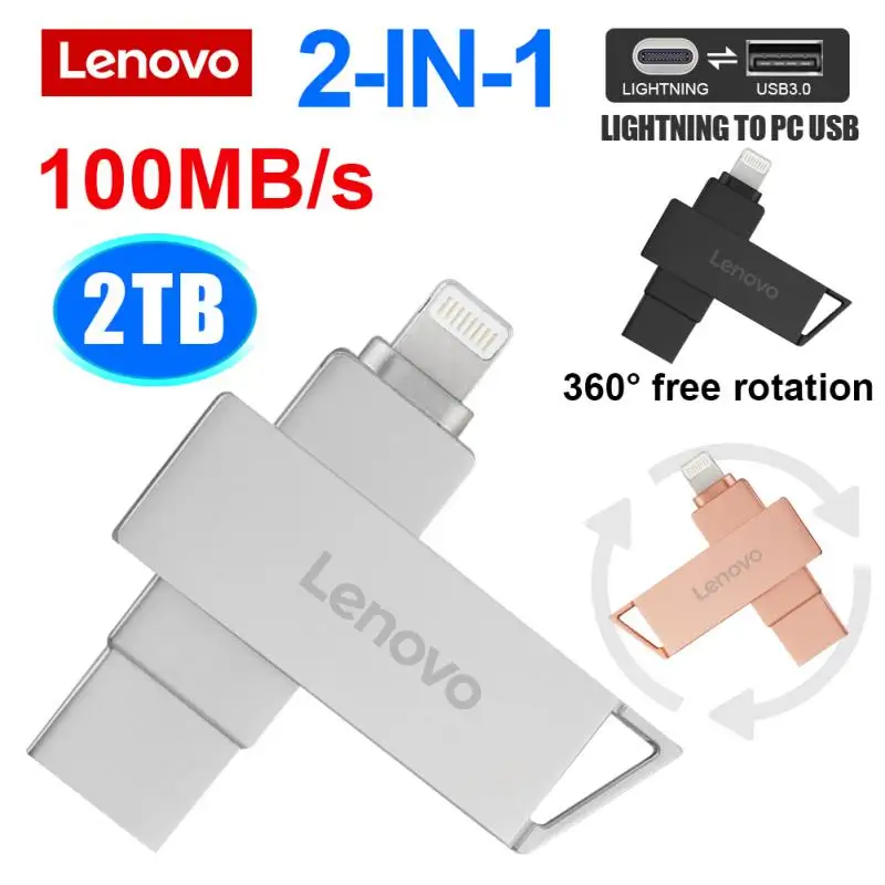 Lenovo New Metal Usb 3.0 Flash Drive 2 In 1 Regular Usb Pendrive Lightning Otg Usb 3.0 Pen Drive Regalo Per Iphone 8/14 Drone Pc