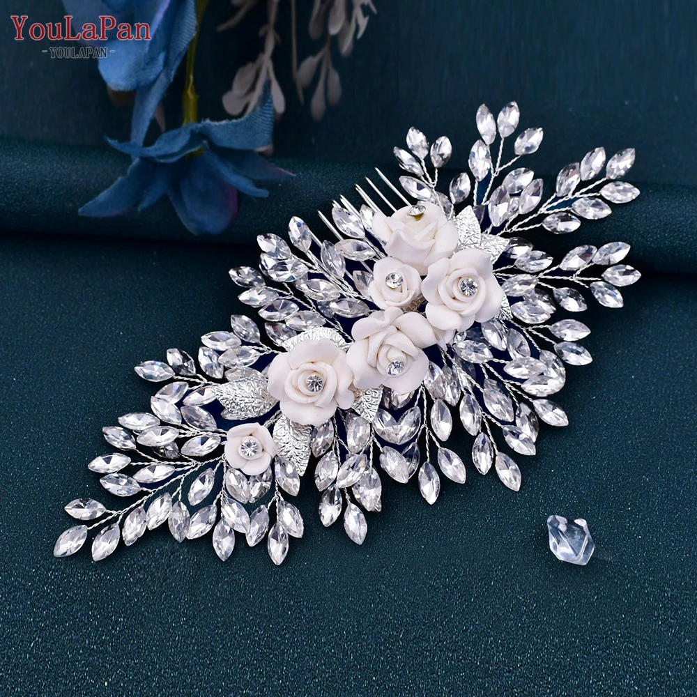 YouLaPan Rhinestone Hair Comb for Bridal Woman Wedding Tiara Clay Flower Headpiece Hair Ornament Bride Hair Accessories HP319 youlapan hp401 double rhinestone hair comb fashion headbands for crystal chain headaband bridal wedding hair accessories jewelry