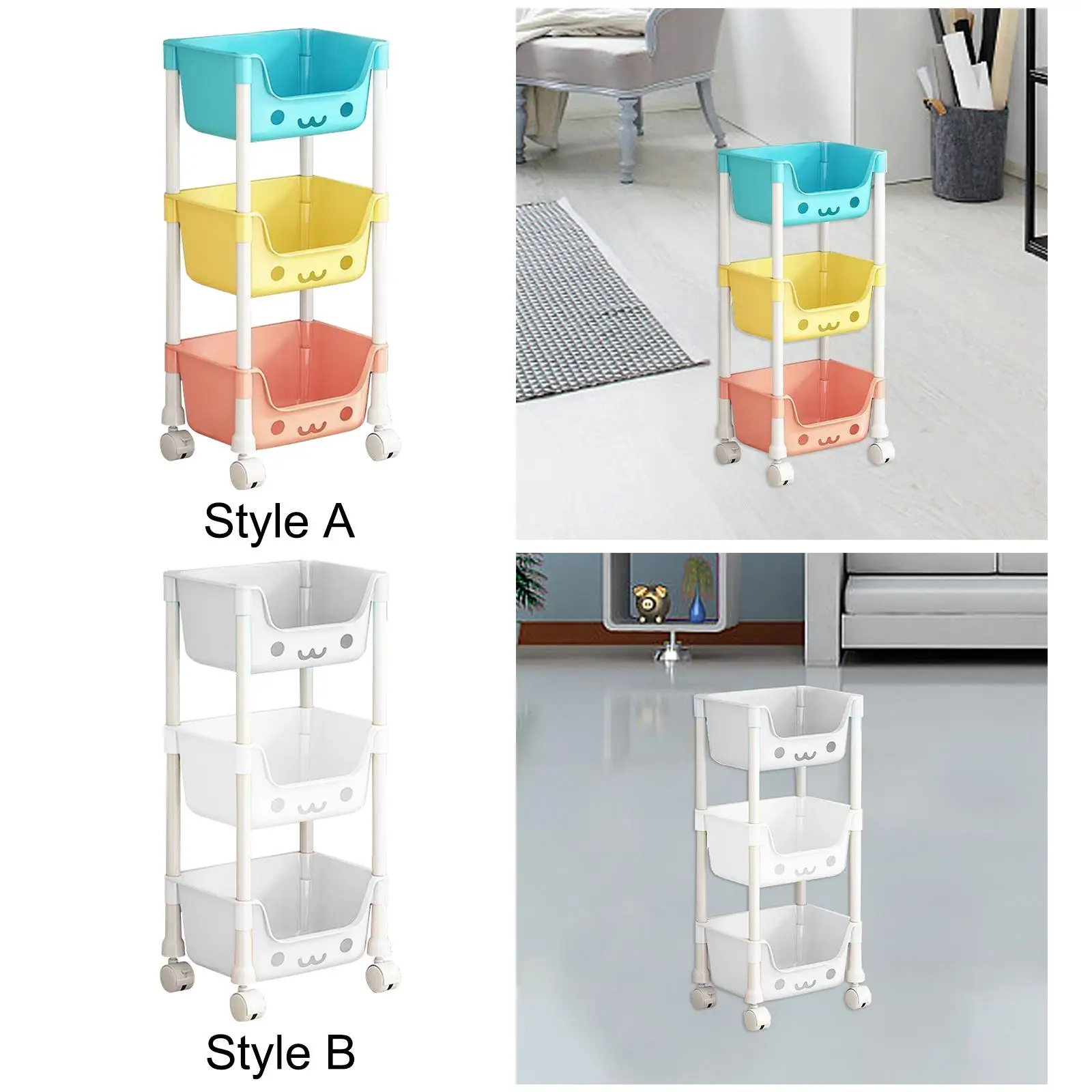 3 Tier Storage Cart with Wheel Household Cart Bathroom Organizer for Laundry Room
