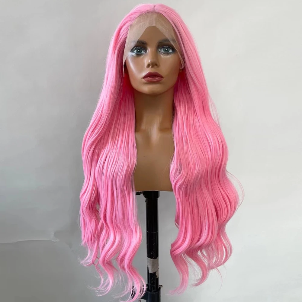 

Synthetic Lace Front Breakdown Free Pink Wigs For Women Long Wavy/Straight Brazilian Daily/Cosplay High Temperature Fiber