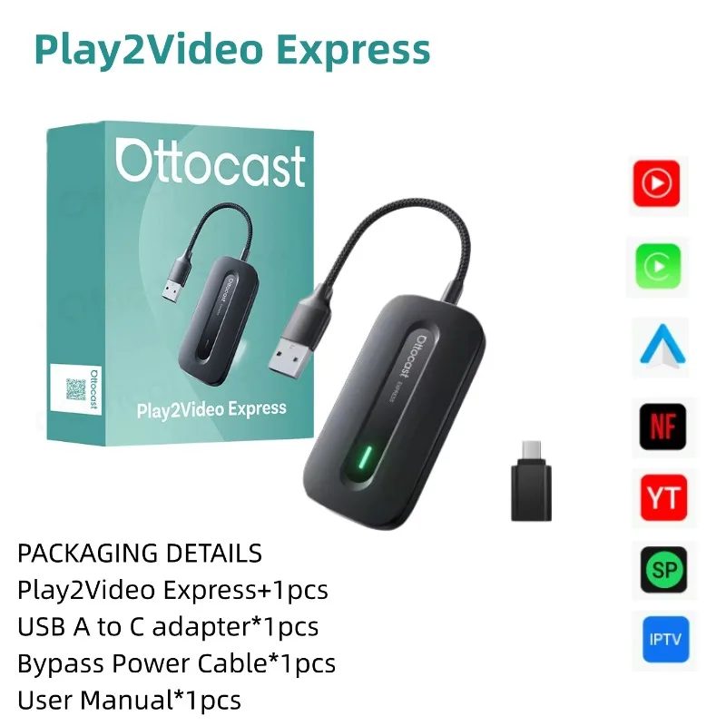 OTTOCAST Play2Video Express ワイヤレス CarPlay Android Auto