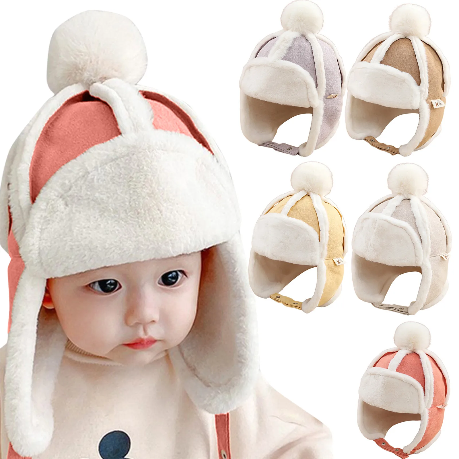 Fur Baby Hat For Girls Boys Plush Lining Winter Hat For Kids Cap With Earflap Skiing Windproof Baby Bonnet Infant Beanie 1-4y