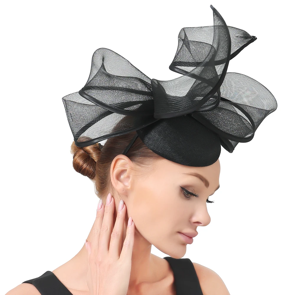 New Ladies Royal Blue Bridal Derby Pillbox Hats With Bowknot Flower Imitation Sinamay Hat Women Wedding Hair Accessories SYF774 2