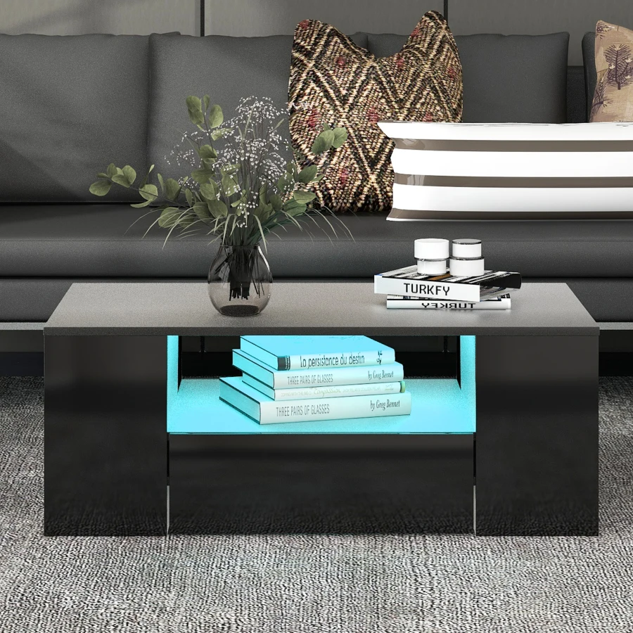 High gloss coffee table Modern coffee table living room furniture 2 drawers  and 2 shelves sofa table side table Black| | - AliExpress