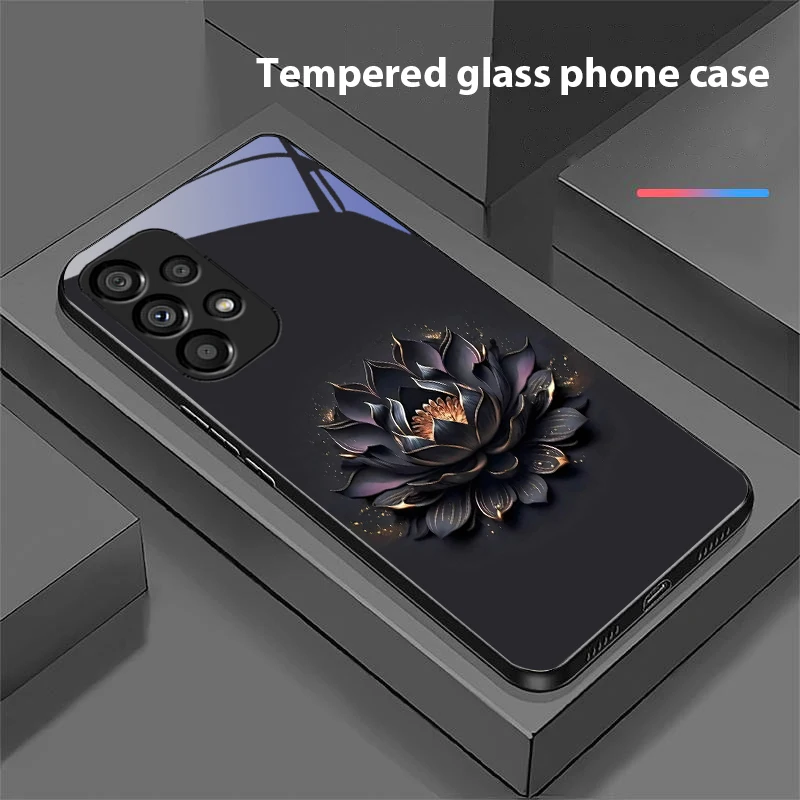 Luminous Black Lotus Tempered Glass Phone Case - Premium Hard Shell