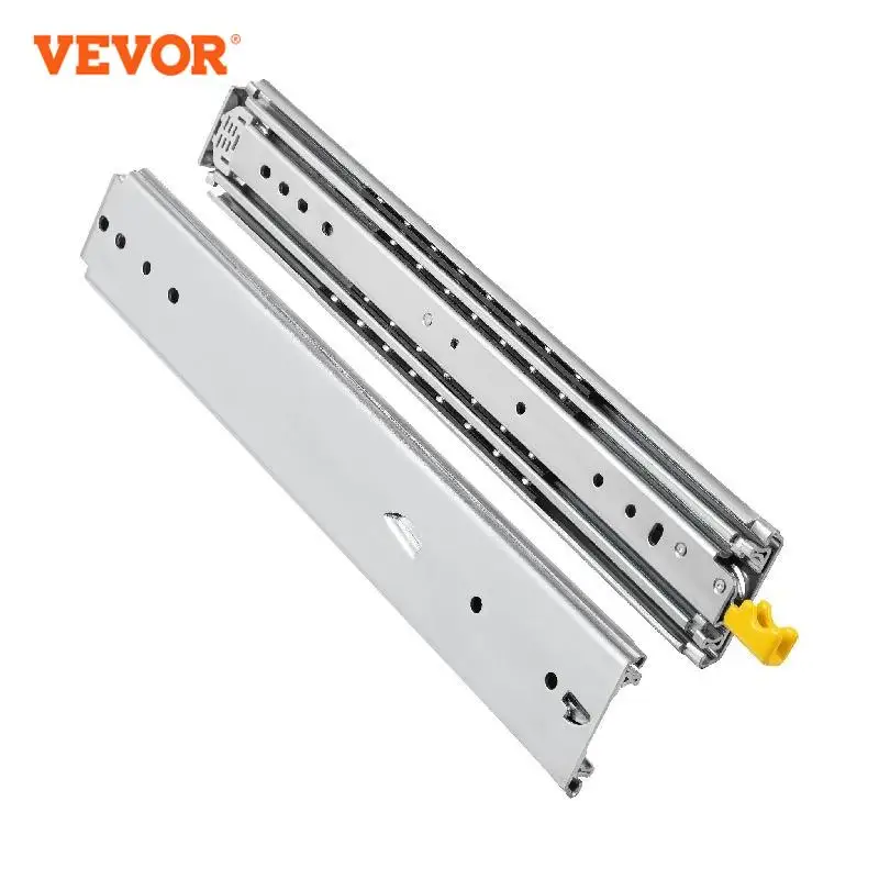 

VEVOR Locking 18"-60" Slides Bearing 500LBS Heavy Duty Drawer Slide 3-Fold Guide Rail Full Extension Ball Industrial 76mm Width