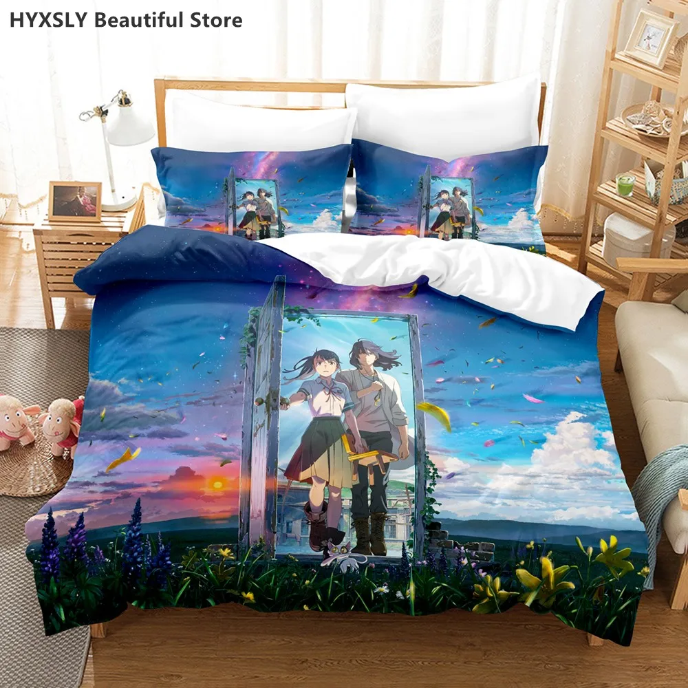 Suzume no tojimari Bettwäsche-Set 3d Anime Polyester Bett bezug Kissen bezüge Königin König für Kinder Geschenk niedlichen Anime Bettbezug-Sets – Detail 4