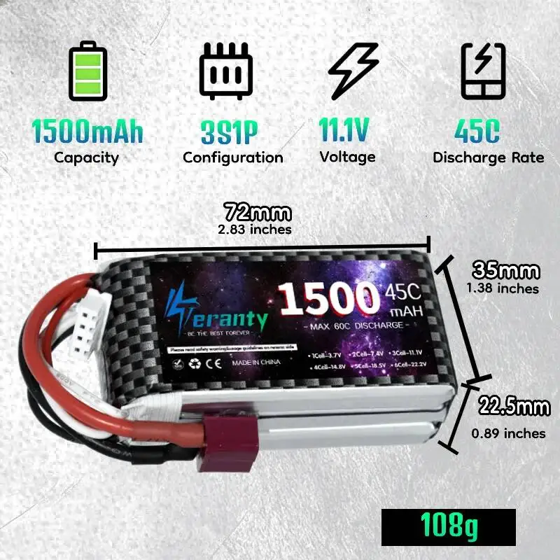 Batterie LiPo 3S 11.1V 2800mAh avec connecteur T vue de face