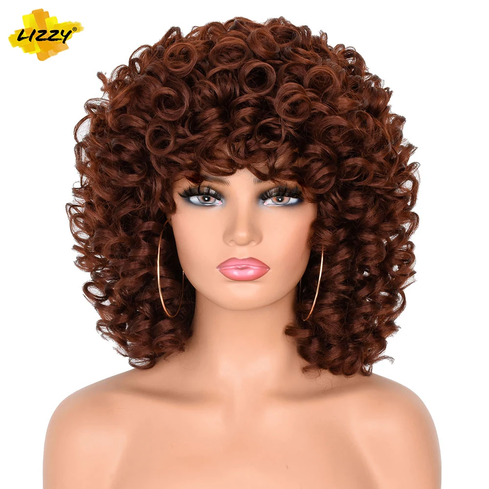 cosplay natural afro peruca com franja resistente ao calor