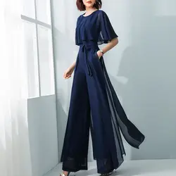 Spring Summer New Fashion Round Neck Short Sleeve Casual Versatile Western Style Commuting Loose Easy Clothing Women Jumpsuits