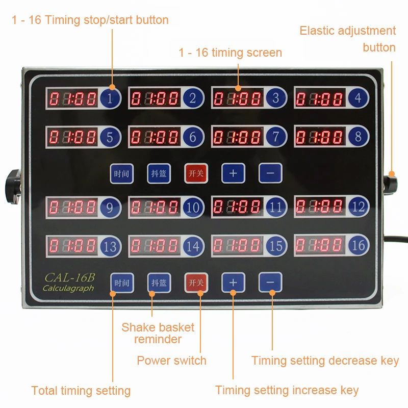 Commercial Kitchen Timer Kitchen Bakery Timer 16 Channel Key Shaking Reminder Fryer Loud Digital Timing Alarm Magnetic Clock Count Up Countdown Stopwatch