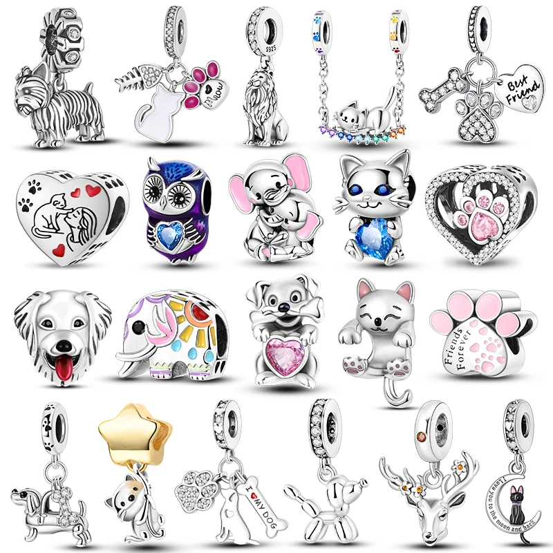 Animals Series Original Charms Beads 925 Silver Dog Cat Pets Fit Bracelet DIY lovely Pendants For Woman Fashion Jewelry