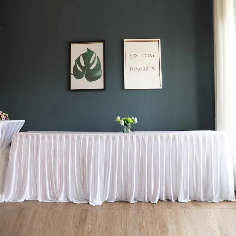Champagne Polyester Table Skirt Wrinkle Resistant Pleated Ruffle Table Cloth for Birthday Party Banquet Wedding Baby Shower