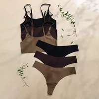 Ensemble de soutien-gorge et sous-vêtements pour femmes, gilet sans fil à bretelles Spaghetti, grande poitrine, petit Push up, respirant, Sexy, sans couture 1