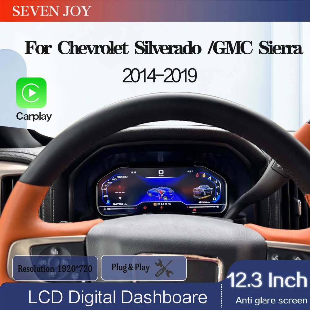 Panel de Instrumentos Digital de 12.3 Pulgadas para Chevrolet Silverado GMC Sierra 2014-2019, Panel de Instrumentos para Automóvil/CarPlay Inalámbrico 1