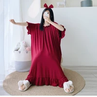 150kg Oversized Loose Night Dress Women Korean Ruffles Pajamas Short Sleeve Solid Home Wears Maternity Long Nightgown Sleepwear - Image 4