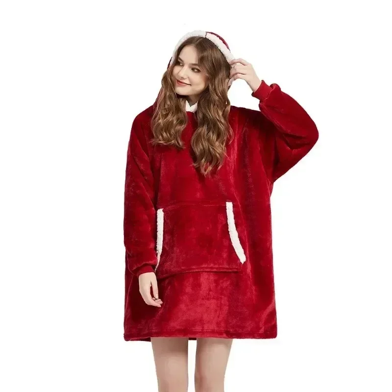 Winter Hoodies Sweatshirt Women Men Pullover Fleece Giant TV Oversized Blanket with Long Flannel Sleeves 2