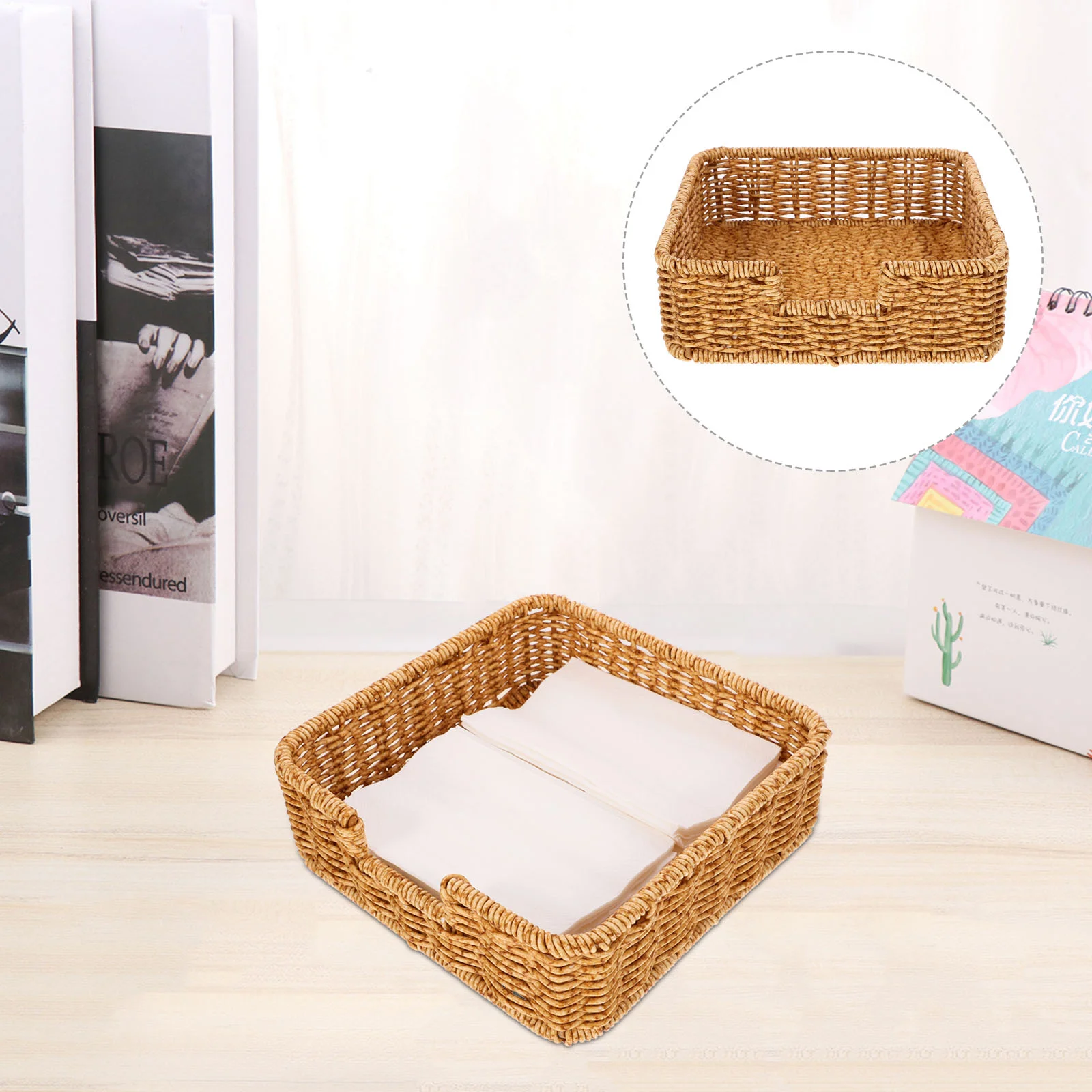 

Vanity Decor Napkin Storage Dispenser Woven Holders Paper Tissue Organizer Farmhouse Dining Table Freestanding Indoor