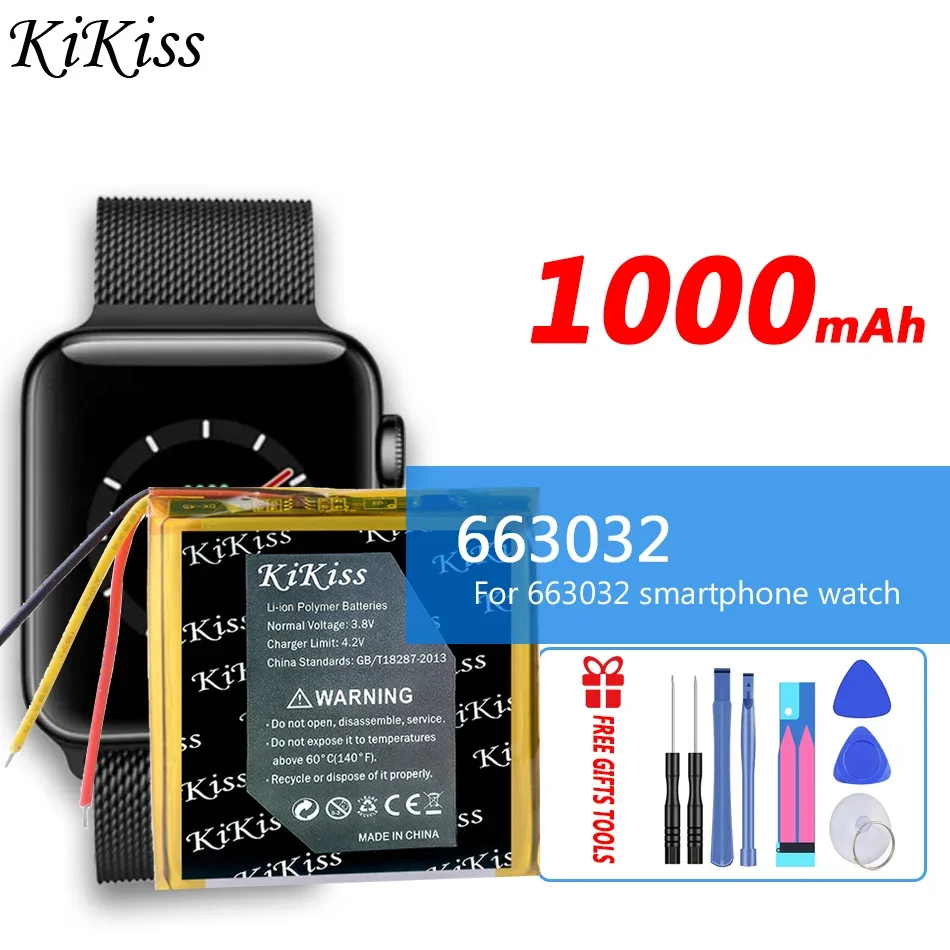 KiKiss New Battery 1000mAh for 663032 Smartphone Watch Digital