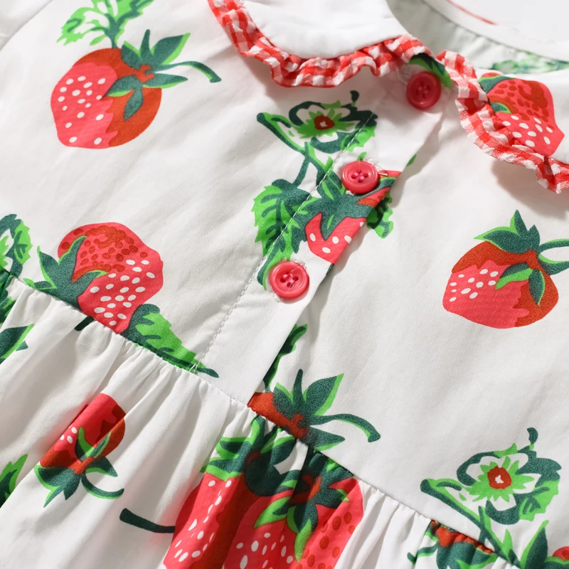 Girls Collar Dresses Strawberry Print Kids Elegant Summer Dresses for Kids Clothes Girls Party Dresses