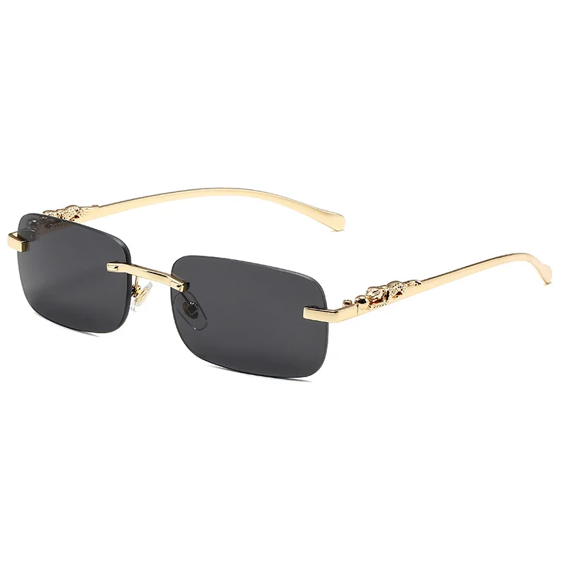Square Sunglasses Rimless Cut Edge Sun Glasses Fashion Designer Shades Luxury Golden Leopard Frame Eyeglasses UV400