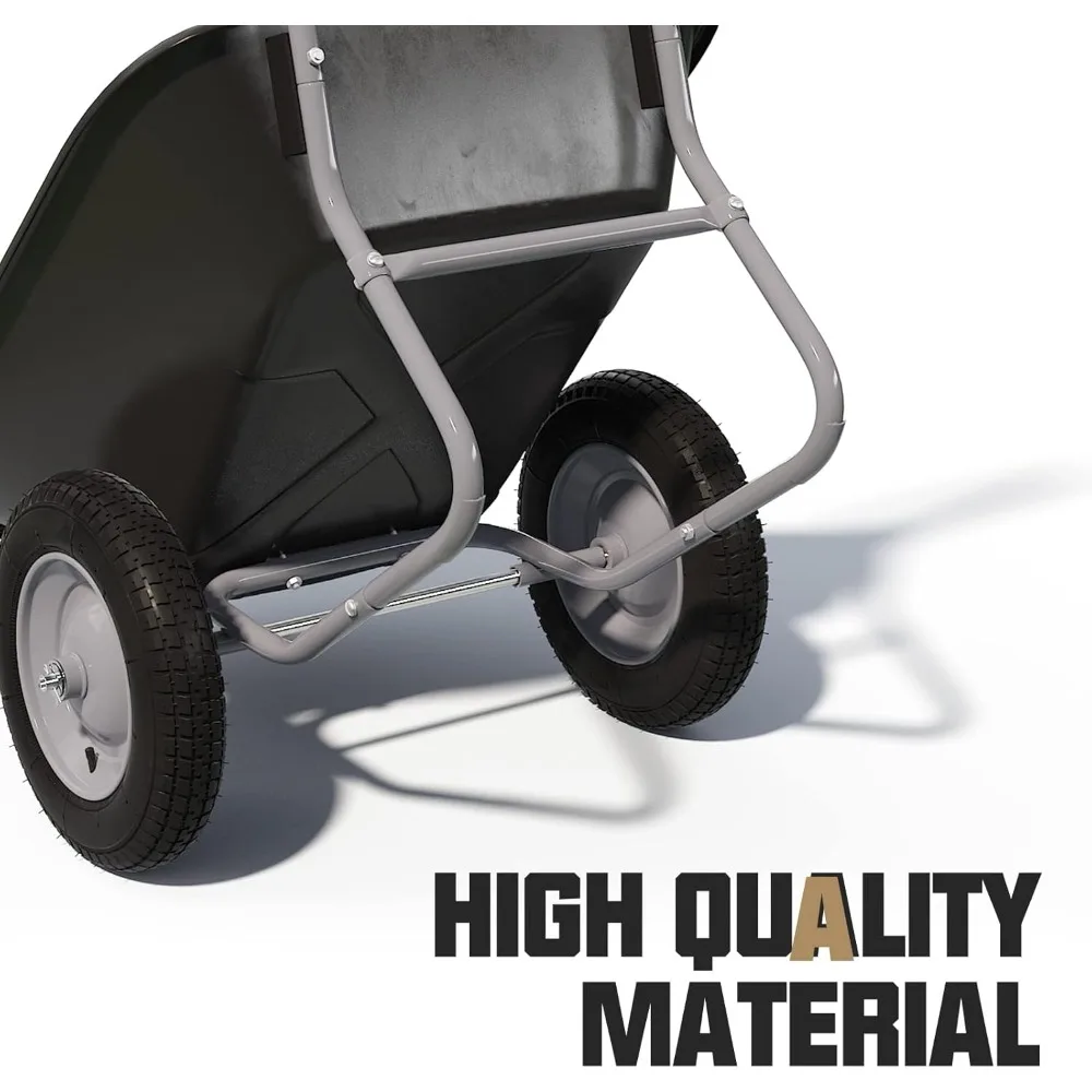 ARNOT Enlarged 2-Wheel Wheelbarrow, Easy Loading and Dumping Garden Cart, Heavy Duty Utility Dump Cart for Outdoor Lawn Yard