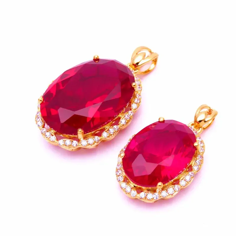 

585 Purple Gold Plated 14k Rose Gold Inlaid Oval Ruby Flower Neckalce for Woman Pendant Palace Style Elegant Luxury Jewelry