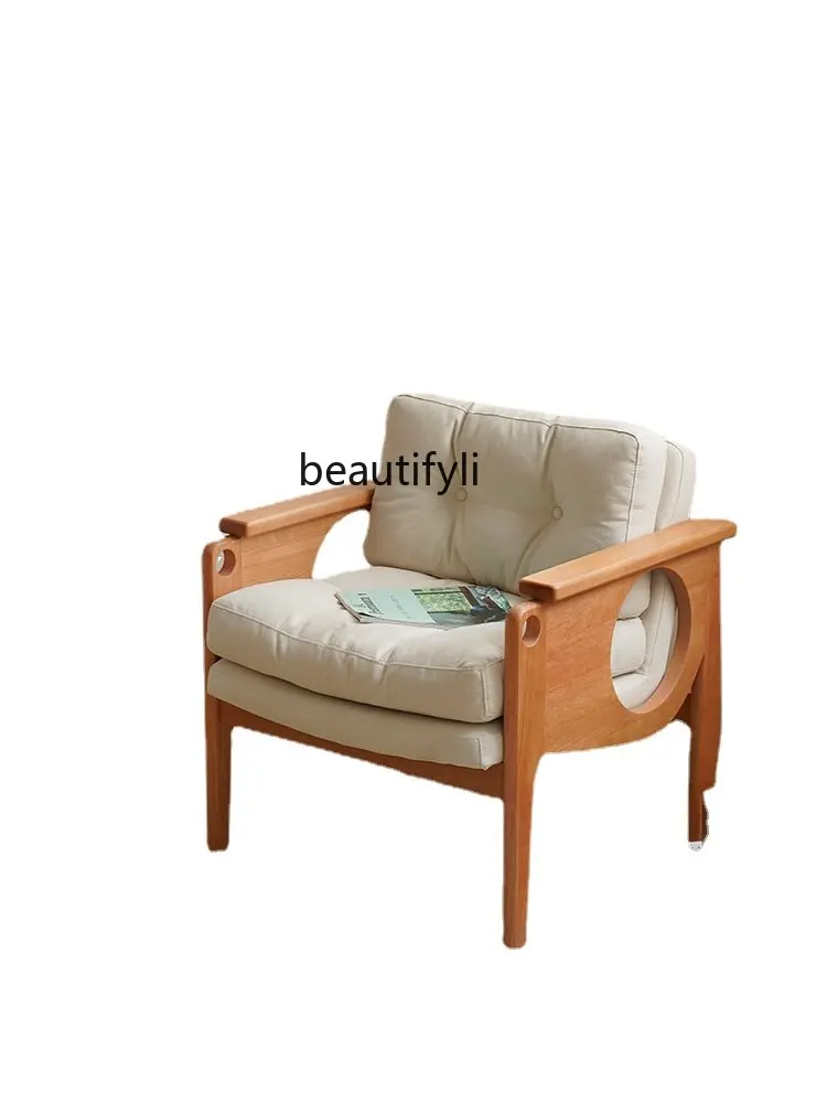 

Nordic Solid Wood Single-Seat Sofa Chair Small Apartment Cherrywood Living Room Japanese Simple Leisure Chair